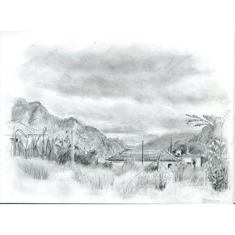 Black and White Landscape Black Modern Wood Framed Art Print with Double Matting by Shefranov, Olga