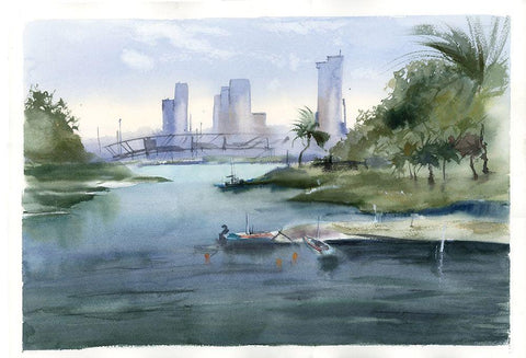 Oasis Black Ornate Wood Framed Art Print with Double Matting by Shefranov, Olga