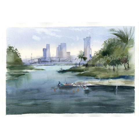 Oasis Black Modern Wood Framed Art Print by Shefranov, Olga