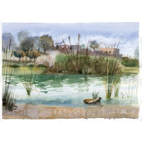 Pond Black Modern Wood Framed Art Print by Shefranov, Olga