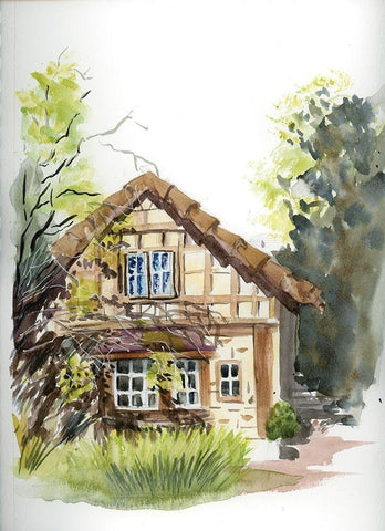 Cottage White Modern Wood Framed Art Print with Double Matting by Shefranov, Olga