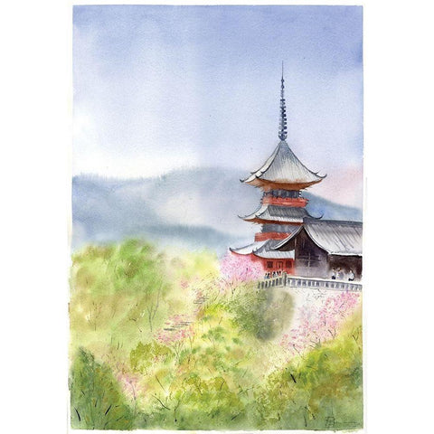 Pagoda Gold Ornate Wood Framed Art Print with Double Matting by Shefranov, Olga