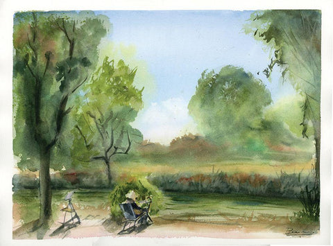 Countryside White Modern Wood Framed Art Print with Double Matting by Shefranov, Olga