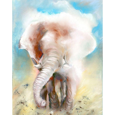 Elephant Joy White Modern Wood Framed Art Print by Shefranov, Olga
