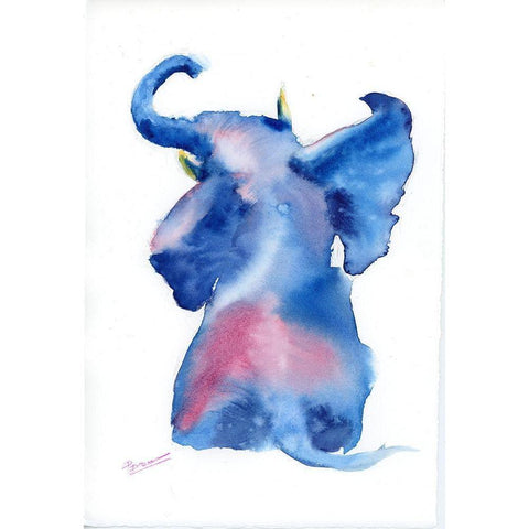 Baby Blue Elephant White Modern Wood Framed Art Print by Shefranov, Olga