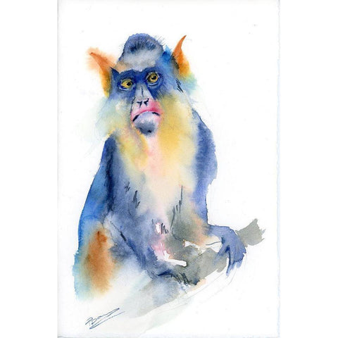 Blue Monkey White Modern Wood Framed Art Print by Shefranov, Olga