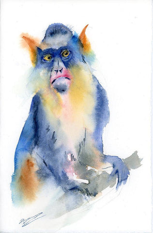 Blue Monkey Black Ornate Wood Framed Art Print with Double Matting by Shefranov, Olga