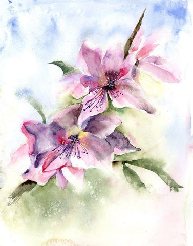 Purple Blossoms Black Ornate Wood Framed Art Print with Double Matting by Shefranov, Olga