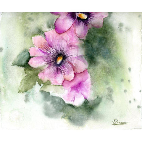 Purple Flowers Black Modern Wood Framed Art Print with Double Matting by Shefranov, Olga