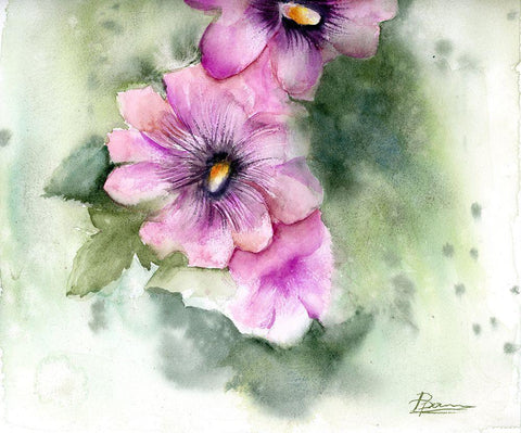 Purple Flowers Black Ornate Wood Framed Art Print with Double Matting by Shefranov, Olga