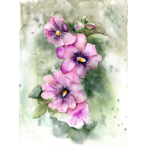 Purple Blossoms White Modern Wood Framed Art Print by Shefranov, Olga