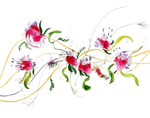 Pink Flowers Black Ornate Wood Framed Art Print with Double Matting by Shefranov, Olga