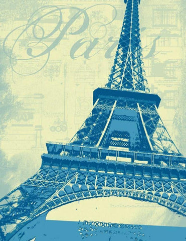 Paris Eiffel Tower Black Ornate Wood Framed Art Print with Double Matting by P.S. Art Studios