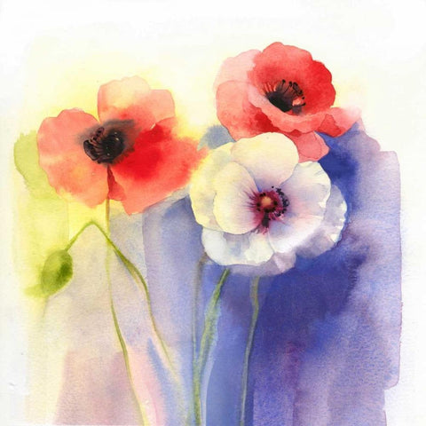 Watercolor Floral Black Ornate Wood Framed Art Print with Double Matting by P.S. Art Studios
