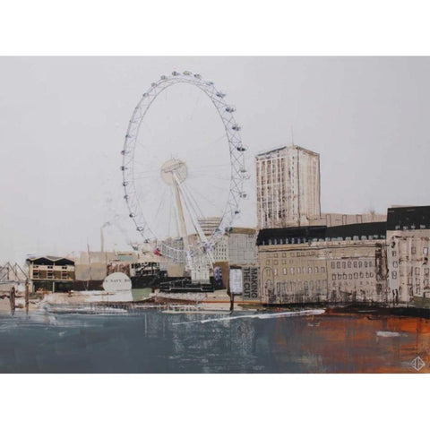 Ferris Wheel Landscape Gold Ornate Wood Framed Art Print with Double Matting by P.S. Art Studios