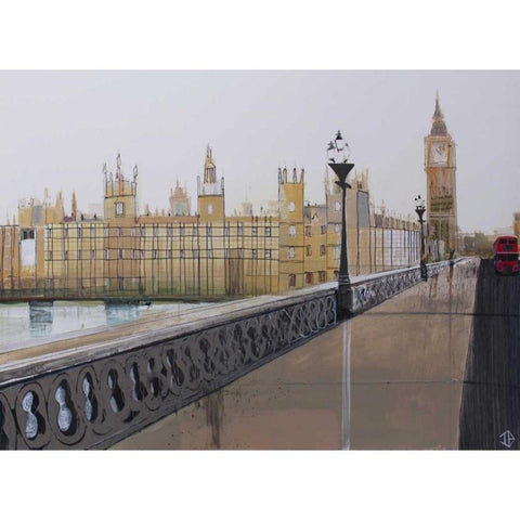 Big Ben Landscape White Modern Wood Framed Art Print by P.S. Art Studios