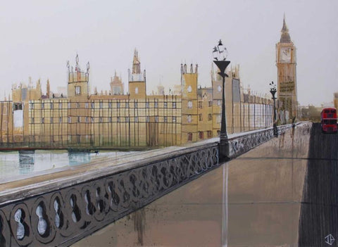 Big Ben Landscape White Modern Wood Framed Art Print with Double Matting by P.S. Art Studios