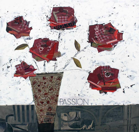 Paper Roses White Modern Wood Framed Art Print with Double Matting by P.S. Art Studios