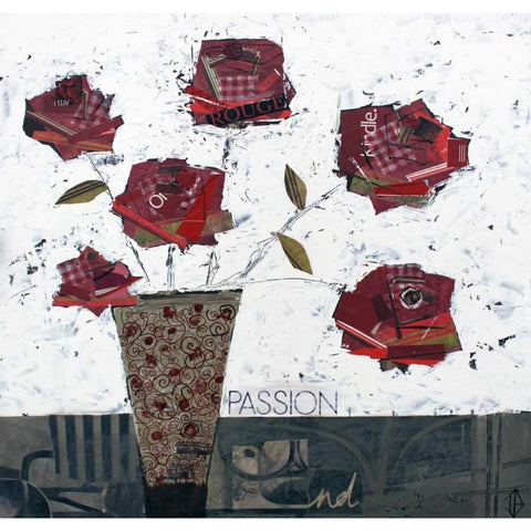 Paper Roses White Modern Wood Framed Art Print by P.S. Art Studios