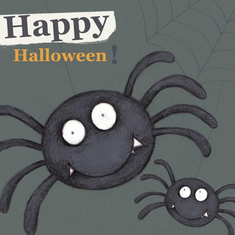 Happy Halloween Spider Black Ornate Wood Framed Art Print with Double Matting by P.S. Art Studios