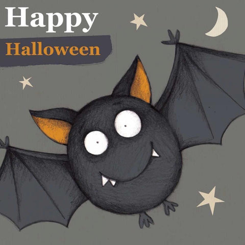 Happy Halloween Bat Black Modern Wood Framed Art Print by P.S. Art Studios