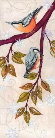 Branch Birds II White Modern Wood Framed Art Print with Double Matting by P.S. Art Studios