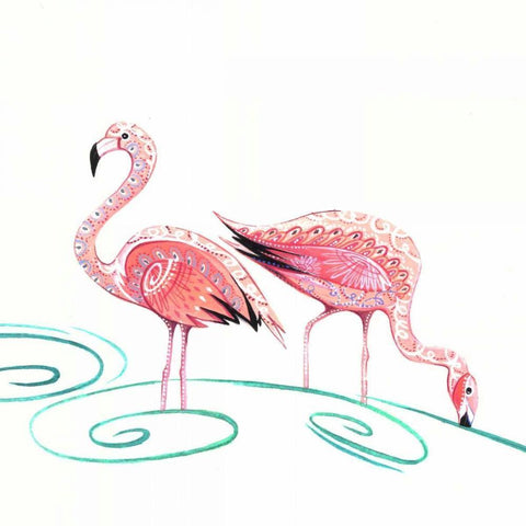Flamingos Gold Ornate Wood Framed Art Print with Double Matting by P.S. Art Studios