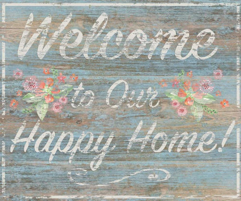 Happy Home White Modern Wood Framed Art Print with Double Matting by P.S. Art Studios