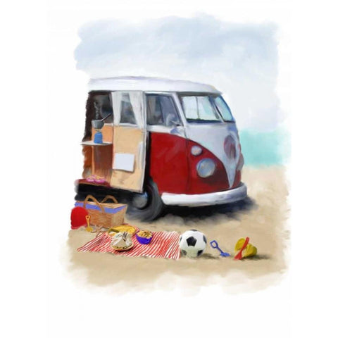 Beach Van White Modern Wood Framed Art Print by P.S. Art Studios