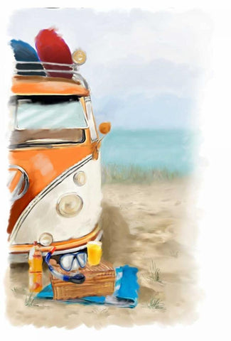 Beach Fun White Modern Wood Framed Art Print with Double Matting by P.S. Art Studios