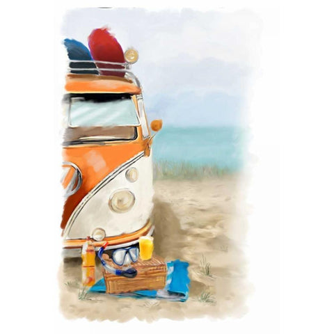 Beach Fun Black Modern Wood Framed Art Print with Double Matting by P.S. Art Studios