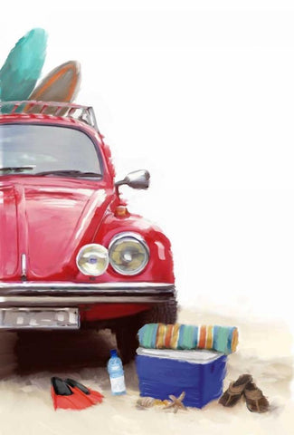 Car on Beach Black Ornate Wood Framed Art Print with Double Matting by P.S. Art Studios