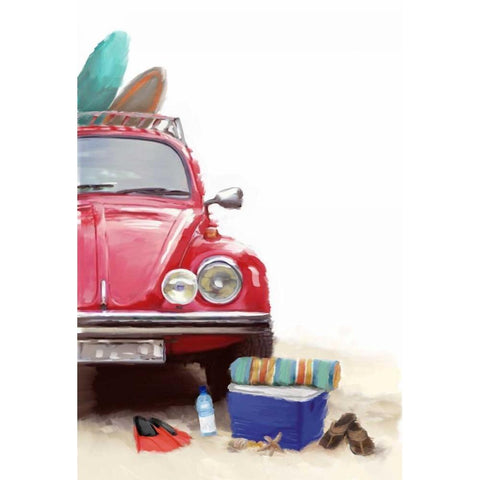 Car on Beach Black Modern Wood Framed Art Print by P.S. Art Studios