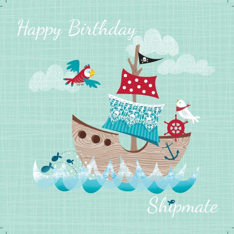 Happy Birthday Shipmate Black Modern Wood Framed Art Print with Double Matting by P.S. Art Studios