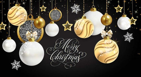 Merry Christmas Gold White Modern Wood Framed Art Print with Double Matting by P.S. Art Studios