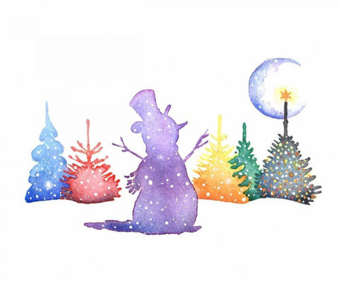 Holiday Snowman Black Ornate Wood Framed Art Print with Double Matting by P.S. Art Studios