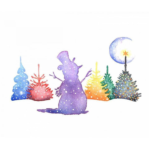 Holiday Snowman Gold Ornate Wood Framed Art Print with Double Matting by P.S. Art Studios