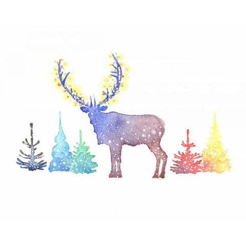Holiday Elk White Modern Wood Framed Art Print by P.S. Art Studios