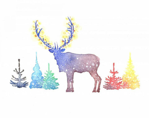 Holiday Elk White Modern Wood Framed Art Print with Double Matting by P.S. Art Studios