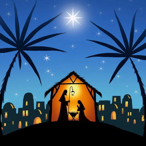 In a Manger White Modern Wood Framed Art Print by P.S. Art Studios