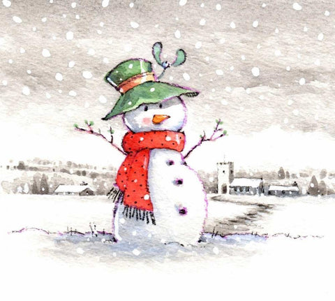 Snow Fun White Modern Wood Framed Art Print with Double Matting by P.S. Art Studios