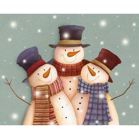 Friends - Snowmen Black Modern Wood Framed Art Print with Double Matting by P.S. Art Studios