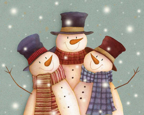 Friends - Snowmen White Modern Wood Framed Art Print with Double Matting by P.S. Art Studios