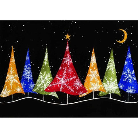 Holiday Trees Black Modern Wood Framed Art Print with Double Matting by P.S. Art Studios