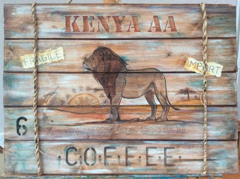 Kenya AA Coffee White Modern Wood Framed Art Print with Double Matting by P.S. Art Studios