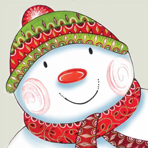 Happy Snowman Black Ornate Wood Framed Art Print with Double Matting by P.S. Art Studios