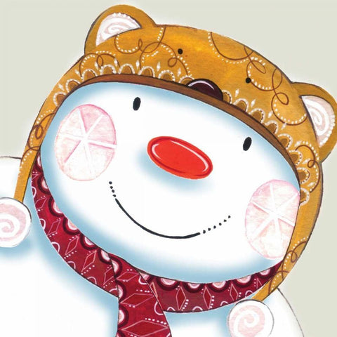 Delightful Snowman White Modern Wood Framed Art Print with Double Matting by P.S. Art Studios