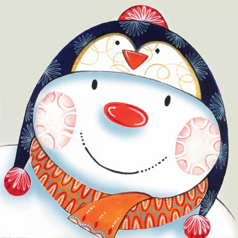 Penguin Snowman Gold Ornate Wood Framed Art Print with Double Matting by P.S. Art Studios