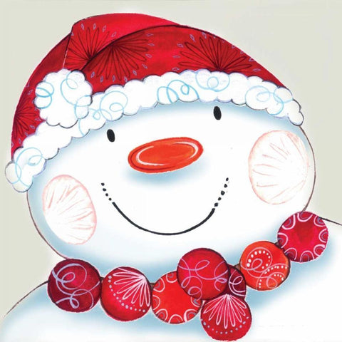 Holiday Snowman White Modern Wood Framed Art Print with Double Matting by P.S. Art Studios