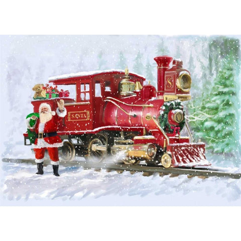 Christmas Train White Modern Wood Framed Art Print by P.S. Art Studios